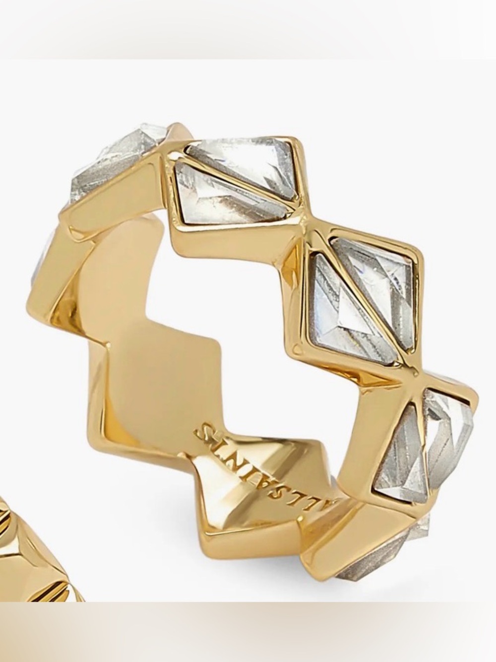 NWOT All Saints Gold Geometric Crystal Bang Ring